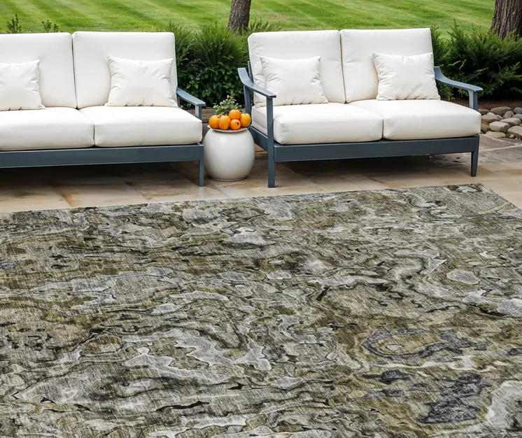 8' X 10' Brown Beige And Tan Abstract Washable Indoor Outdoor Area Rug