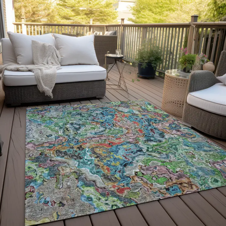 3' X 5' Orange And Teal Blue Abstract Washable Indoor Outdoor Area Rug