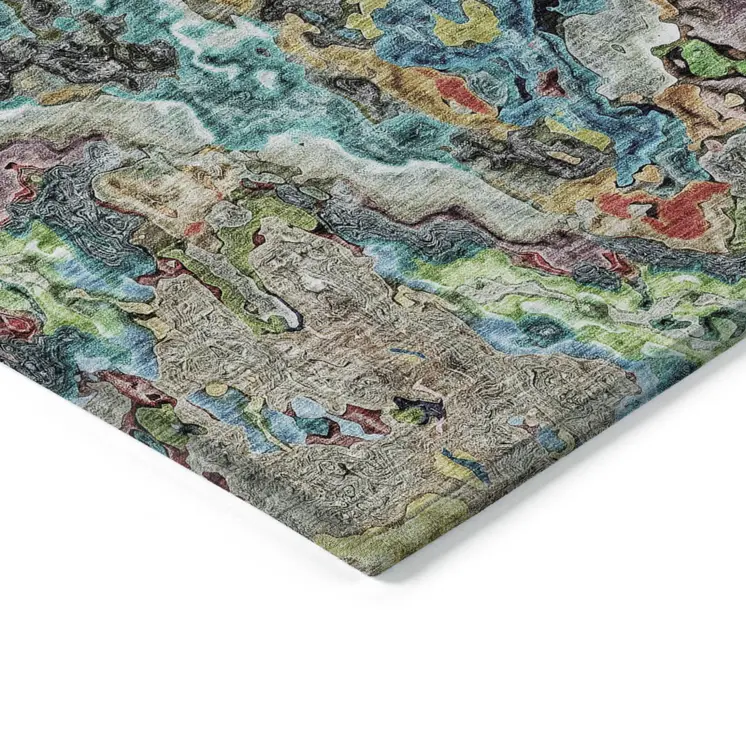 3' X 5' Orange And Teal Blue Abstract Washable Indoor Outdoor Area Rug