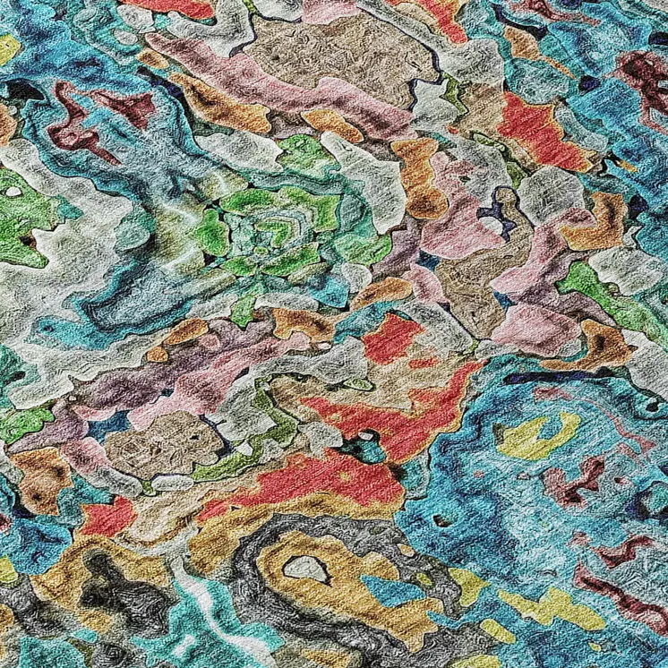 3' X 5' Orange And Teal Blue Abstract Washable Indoor Outdoor Area Rug
