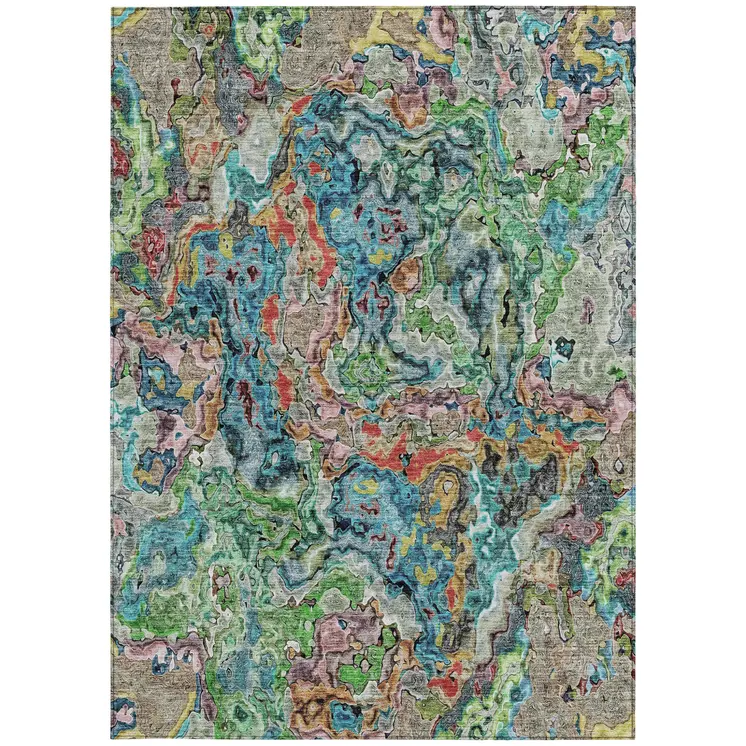 5' X 8' Orange And Teal Blue Abstract Washable Indoor Outdoor Area Rug