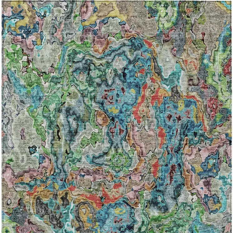 8' X 10' Orange And Teal Blue Abstract Washable Indoor Outdoor Area Rug