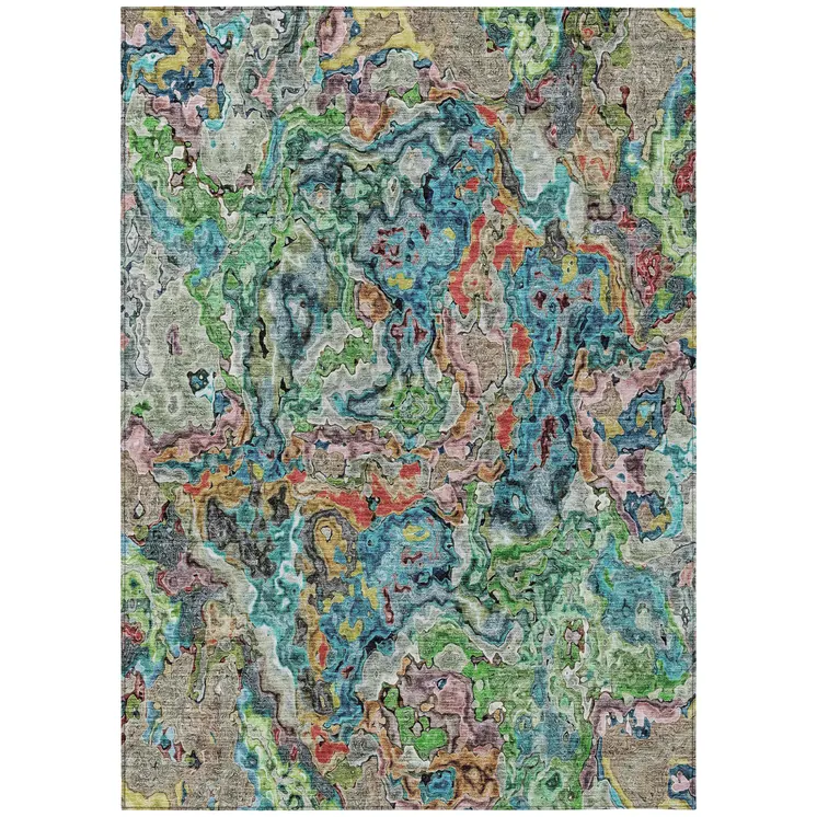 8' X 10' Orange And Teal Blue Abstract Washable Indoor Outdoor Area Rug