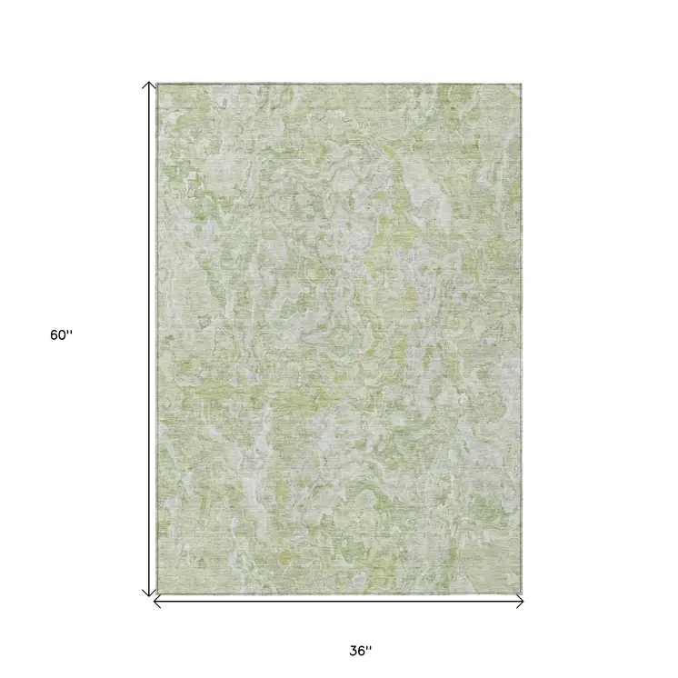 3' X 5' Artichoke Green And Fern Green Abstract Washable Indoor Outdoor Area Rug