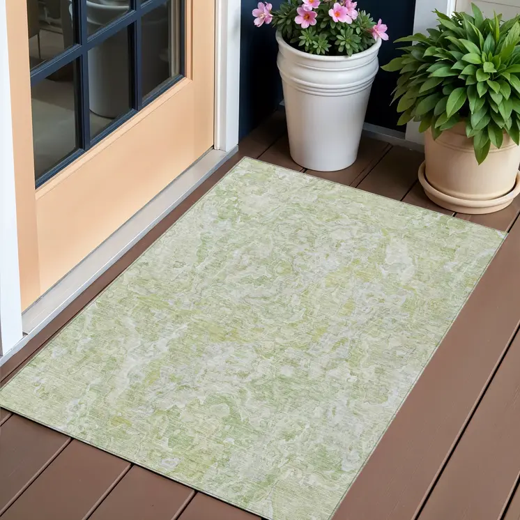 3' X 5' Artichoke Green And Fern Green Abstract Washable Indoor Outdoor Area Rug