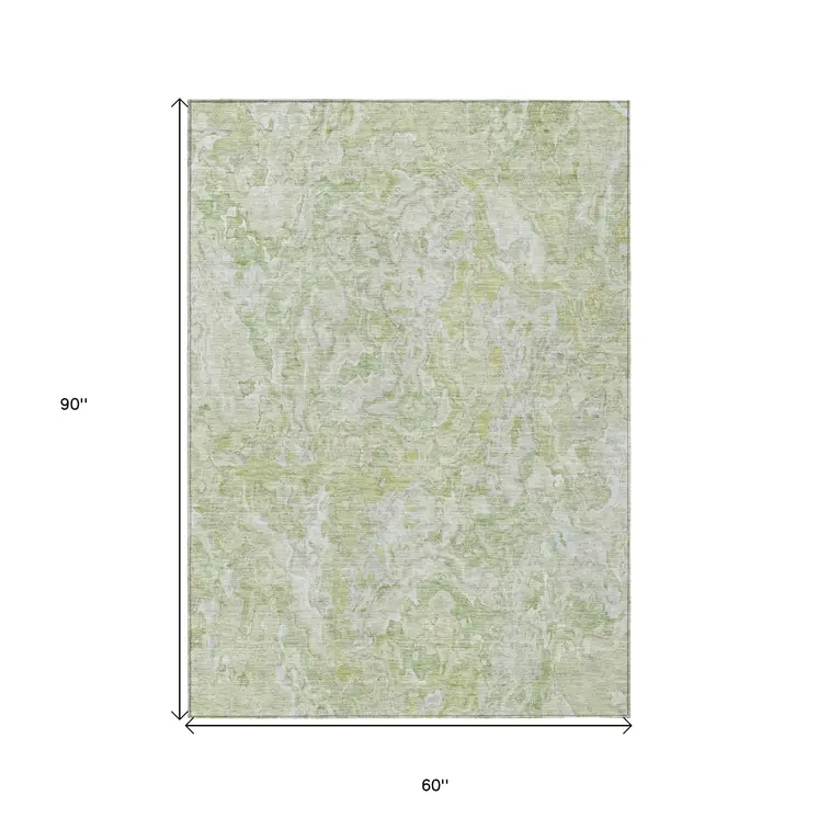 5' X 8' Artichoke Green And Fern Green Abstract Washable Indoor Outdoor Area Rug