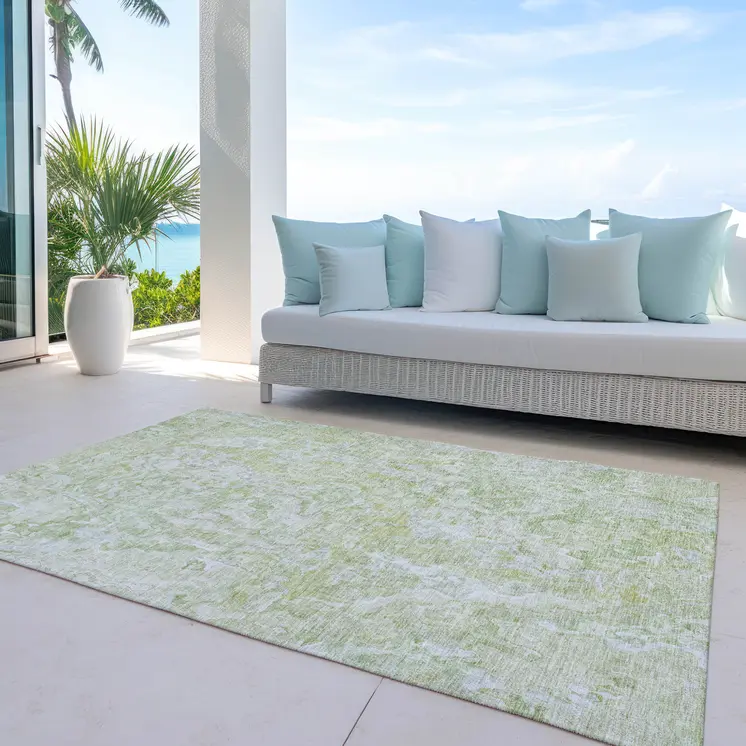 5' X 8' Artichoke Green And Fern Green Abstract Washable Indoor Outdoor Area Rug
