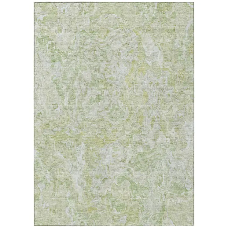 5' X 8' Artichoke Green And Fern Green Abstract Washable Indoor Outdoor Area Rug