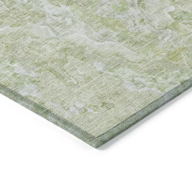 5' X 8' Artichoke Green And Fern Green Abstract Washable Indoor Outdoor Area Rug
