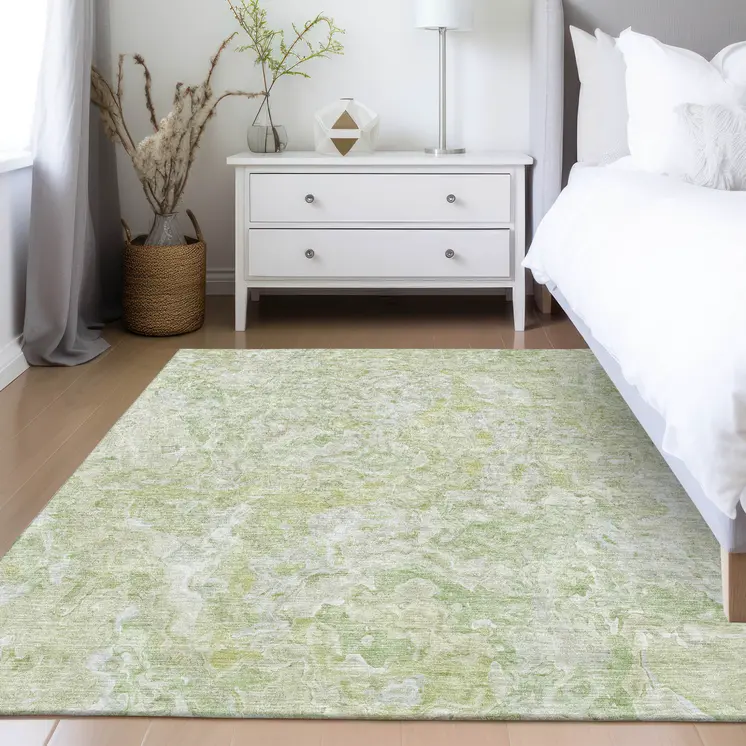 5' X 8' Artichoke Green And Fern Green Abstract Washable Indoor Outdoor Area Rug