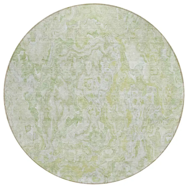 8' Artichoke Green And Fern Green Round Abstract Washable Indoor Outdoor Area Rug