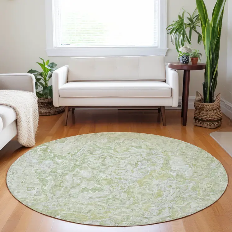 8' Artichoke Green And Fern Green Round Abstract Washable Indoor Outdoor Area Rug