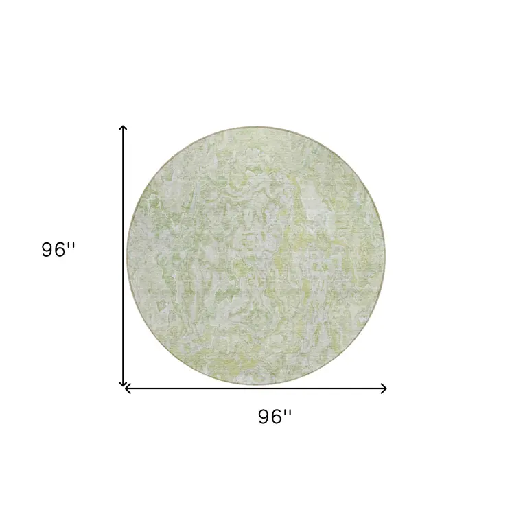 8' Artichoke Green And Fern Green Round Abstract Washable Indoor Outdoor Area Rug