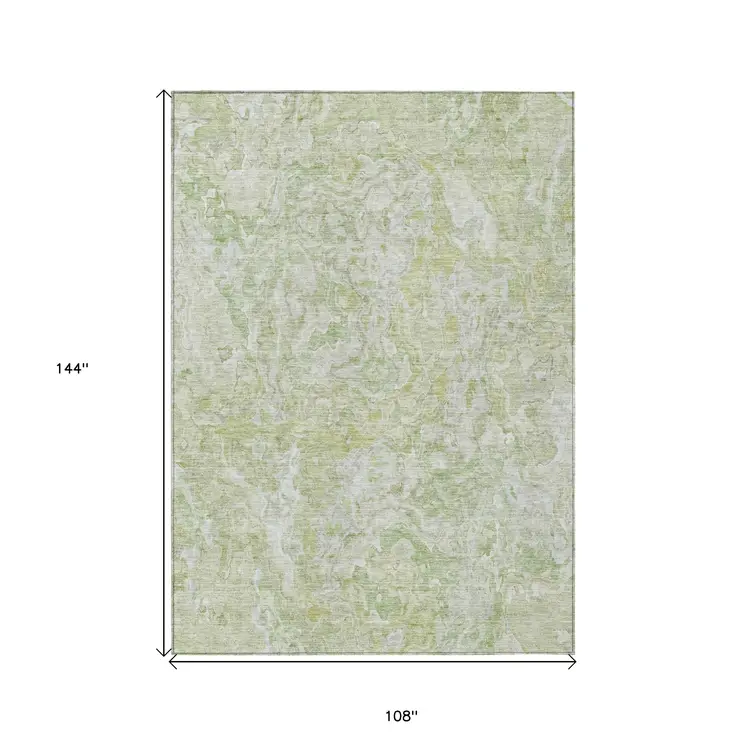 9' X 12' Artichoke Green And Fern Green Abstract Washable Indoor Outdoor Area Rug