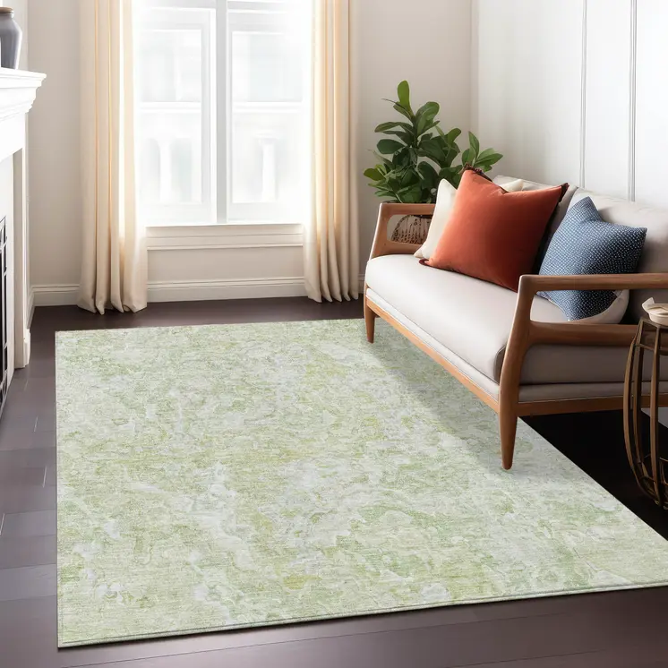 10' X 14' Artichoke Green And Fern Green Abstract Washable Indoor Outdoor Area Rug