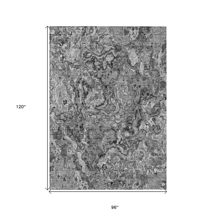 8' X 10' Gray Charcoal And Silver Abstract Washable Indoor Outdoor Area Rug