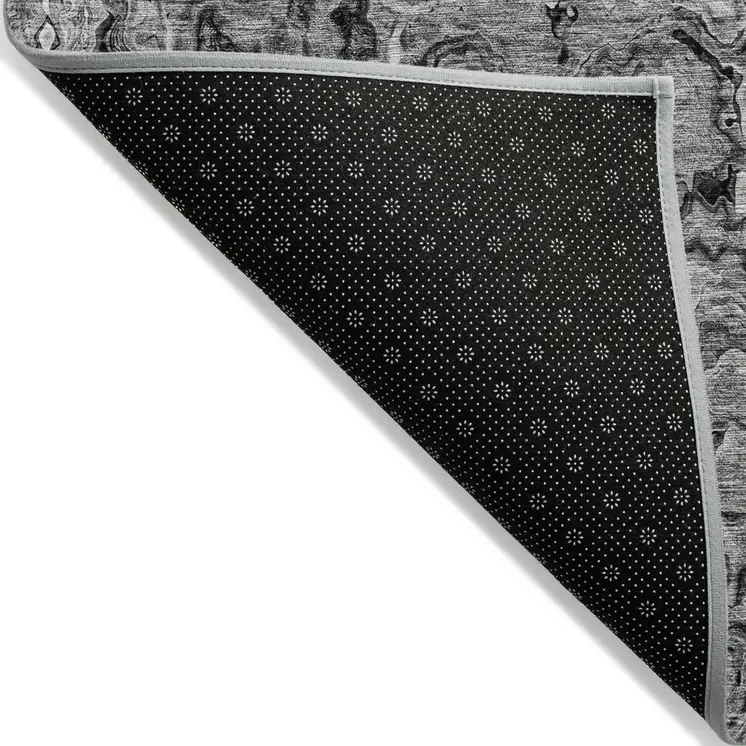 8' X 10' Gray Charcoal And Silver Abstract Washable Indoor Outdoor Area Rug