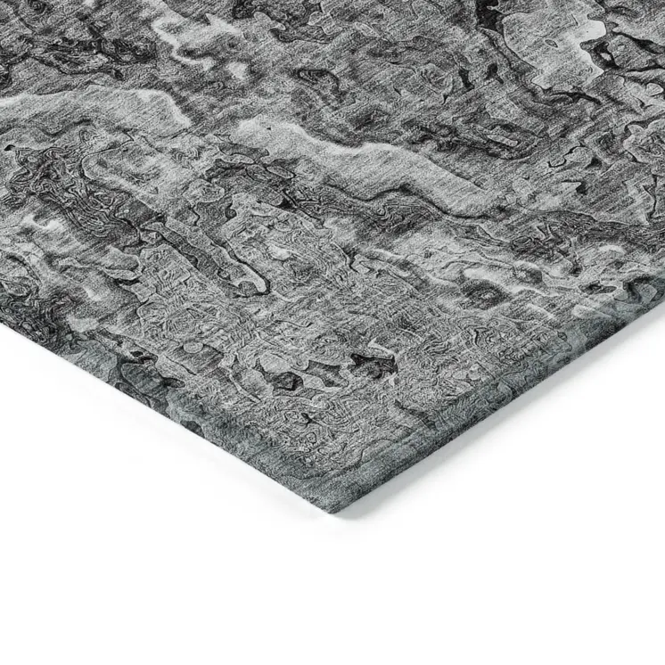 8' X 10' Gray Charcoal And Silver Abstract Washable Indoor Outdoor Area Rug