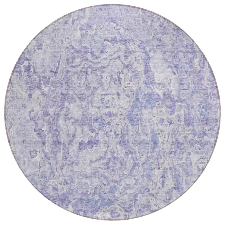 8' Plum Purple And Lavender Round Abstract Washable Indoor Outdoor Area Rug