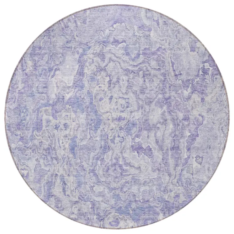 8' Plum Purple And Lavender Round Abstract Washable Indoor Outdoor Area Rug