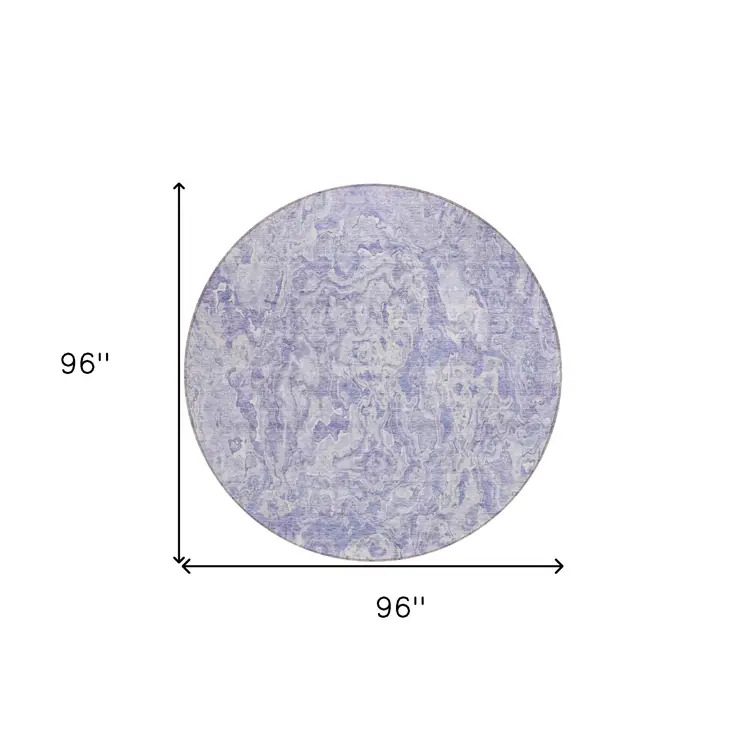 8' Plum Purple And Lavender Round Abstract Washable Indoor Outdoor Area Rug