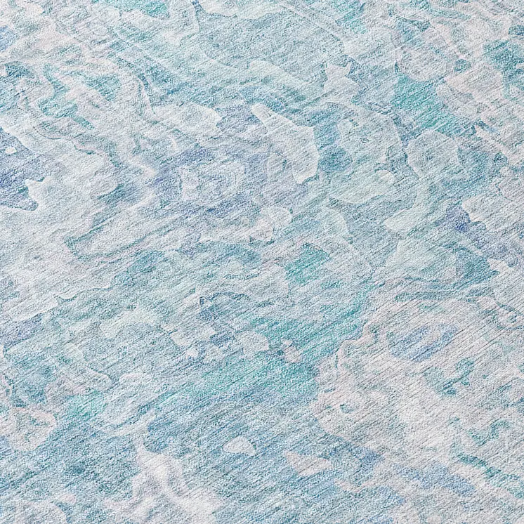 8' Sky Blue And Denim Blue Round Abstract Washable Indoor Outdoor Area Rug