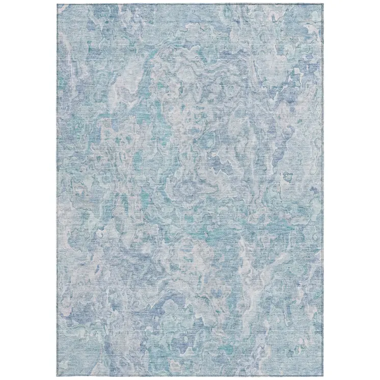 9' X 12' Sky Blue And Denim Blue Abstract Washable Indoor Outdoor Area Rug