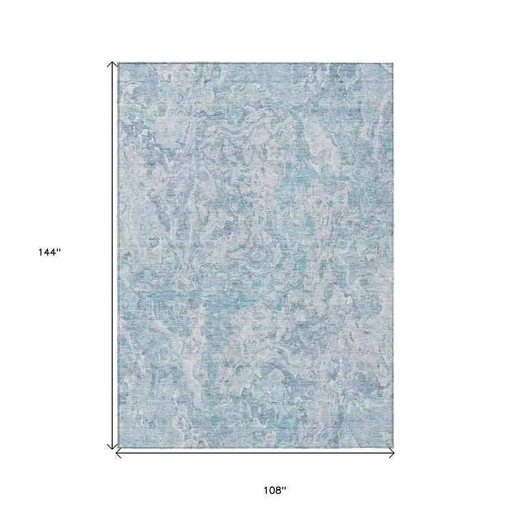 9' X 12' Sky Blue And Denim Blue Abstract Washable Indoor Outdoor Area Rug