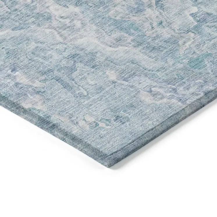 9' X 12' Sky Blue And Denim Blue Abstract Washable Indoor Outdoor Area Rug