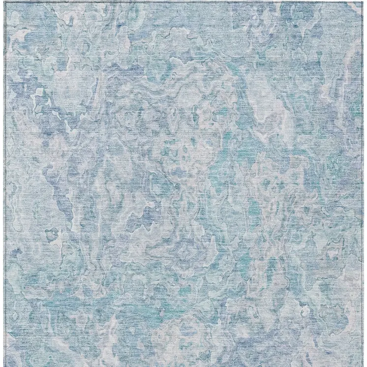 9' X 12' Sky Blue And Denim Blue Abstract Washable Indoor Outdoor Area Rug