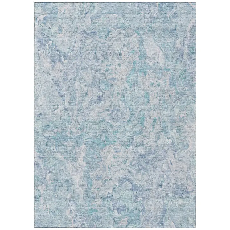 10' X 14' Sky Blue And Denim Blue Abstract Washable Indoor Outdoor Area Rug