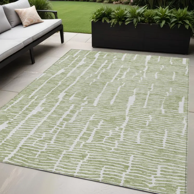 5' X 8' Artichoke Green And Ivory Abstract Washable Indoor Outdoor Area Rug
