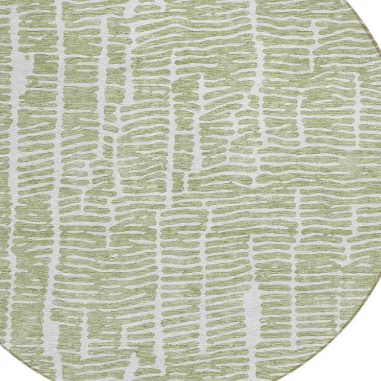 8' Artichoke Green And Ivory Round Abstract Washable Indoor Outdoor Area Rug