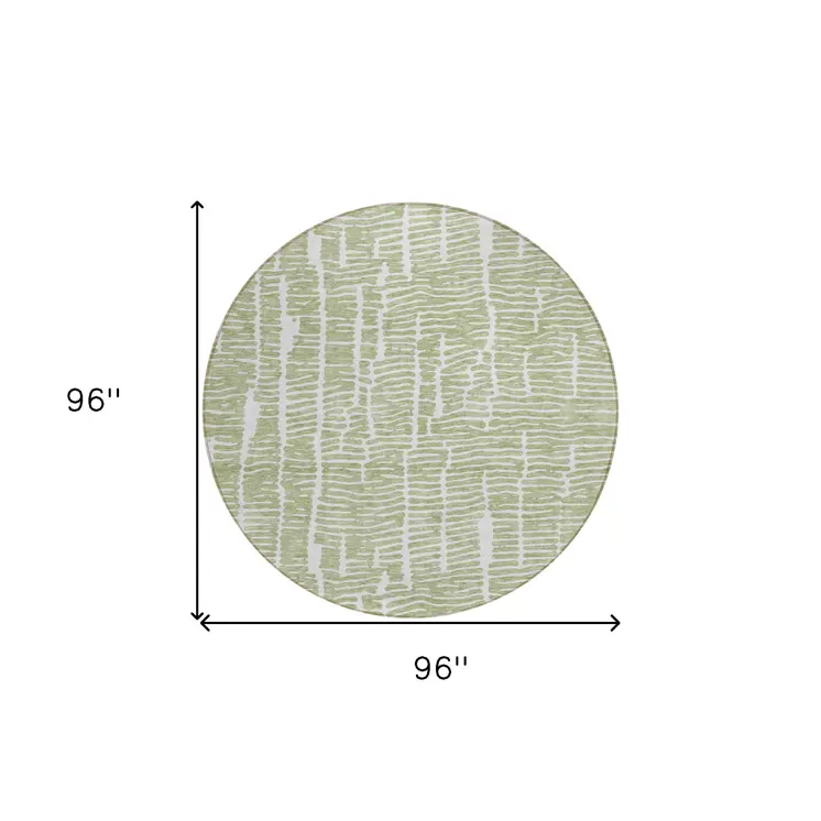 8' Artichoke Green And Ivory Round Abstract Washable Indoor Outdoor Area Rug