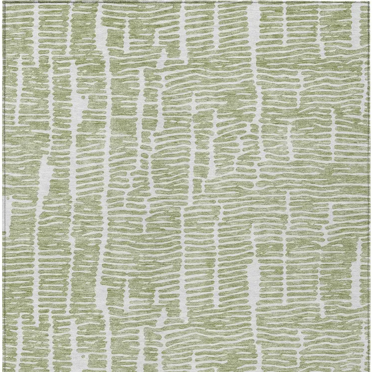 8' X 10' Artichoke Green And Ivory Abstract Washable Indoor Outdoor Area Rug