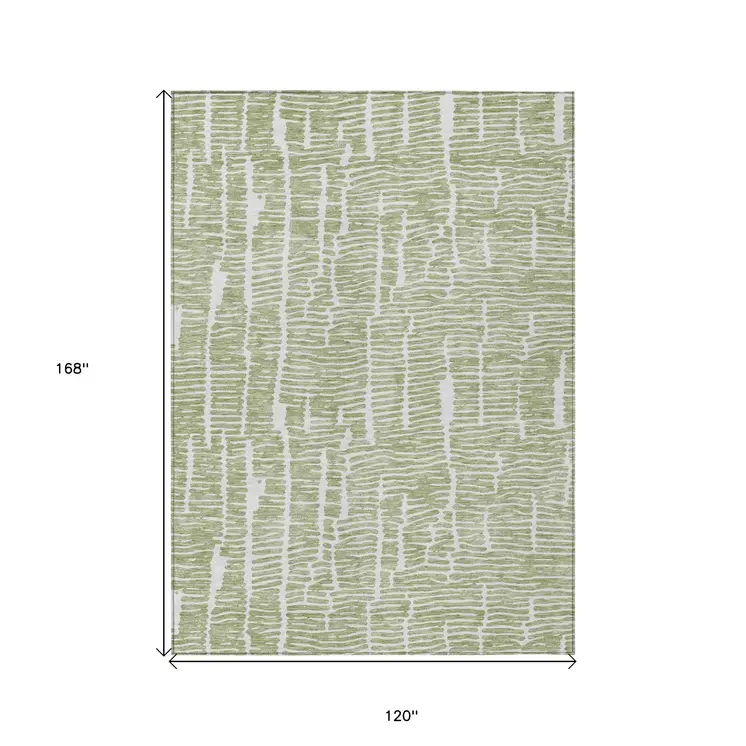 10' X 14' Artichoke Green And Ivory Abstract Washable Indoor Outdoor Area Rug