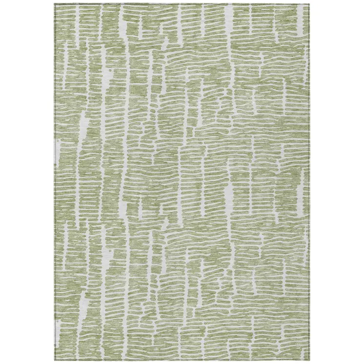 10' X 14' Artichoke Green And Ivory Abstract Washable Indoor Outdoor Area Rug