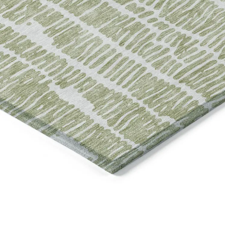 10' X 14' Artichoke Green And Ivory Abstract Washable Indoor Outdoor Area Rug