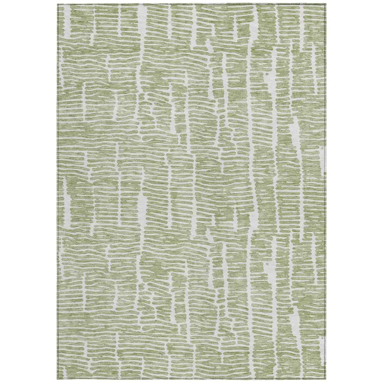 10' X 14' Artichoke Green And Ivory Abstract Washable Indoor Outdoor Area Rug
