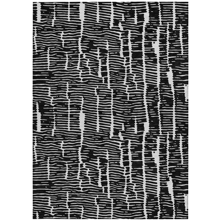 3' X 5' Black And Ivory Abstract Washable Indoor Outdoor Area Rug