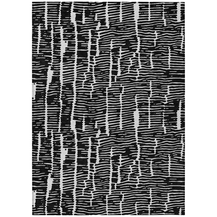 3' X 5' Black And Ivory Abstract Washable Indoor Outdoor Area Rug