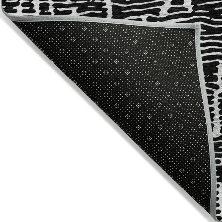 3' X 5' Black And Ivory Abstract Washable Indoor Outdoor Area Rug