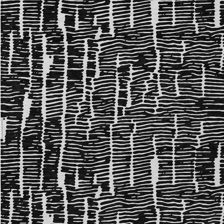 5' X 8' Black And Ivory Abstract Washable Indoor Outdoor Area Rug