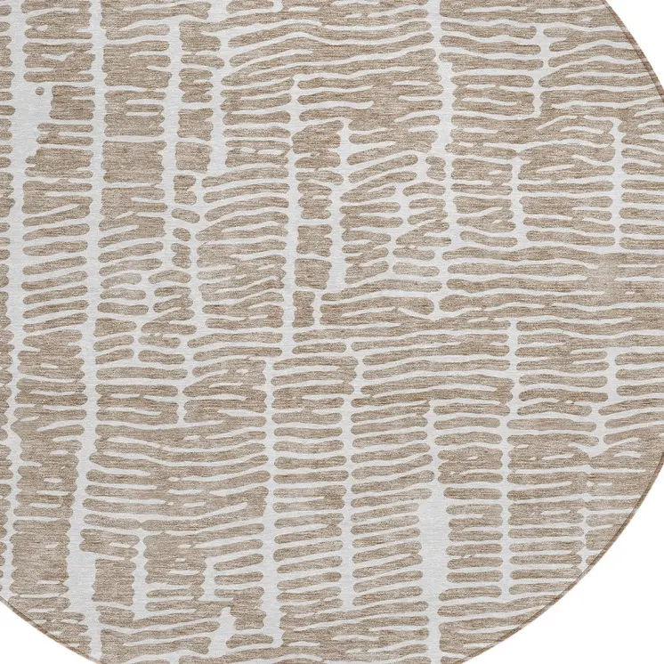 8' Brown And Ivory Round Abstract Washable Indoor Outdoor Area Rug