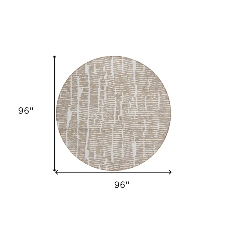 8' Brown And Ivory Round Abstract Washable Indoor Outdoor Area Rug