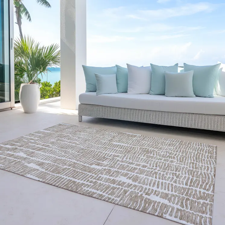 8' X 10' Brown And Ivory Abstract Washable Indoor Outdoor Area Rug