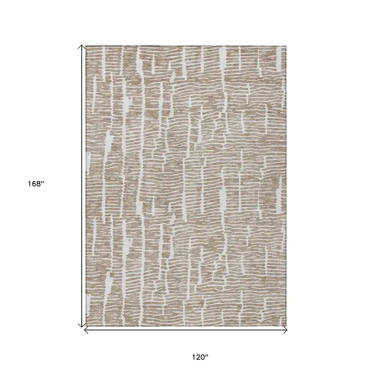 10' X 14' Brown And Ivory Abstract Washable Indoor Outdoor Area Rug