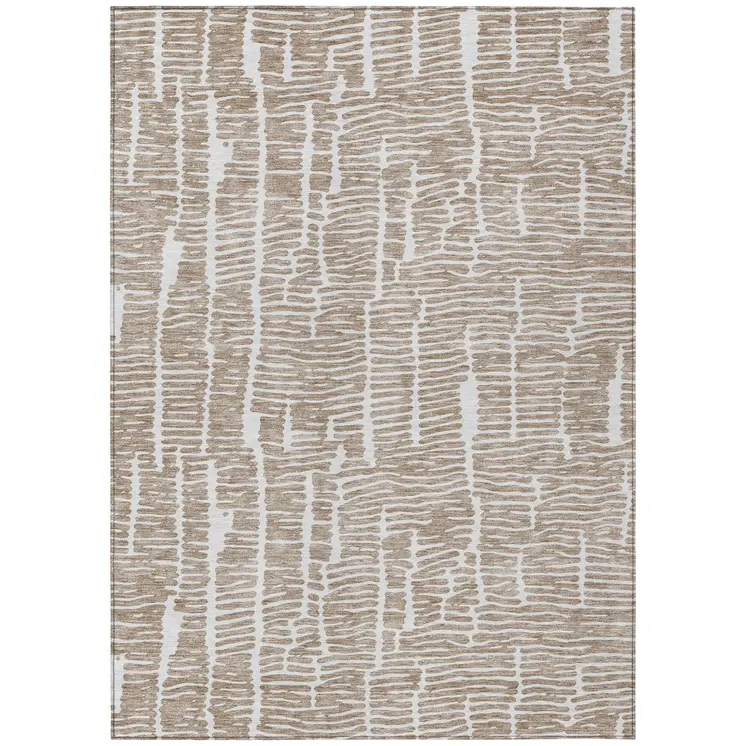 10' X 14' Brown And Ivory Abstract Washable Indoor Outdoor Area Rug
