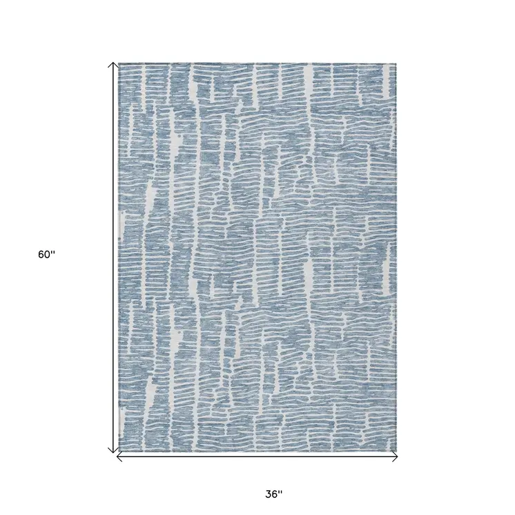 3' X 5' Blue And Ivory Abstract Washable Indoor Outdoor Area Rug