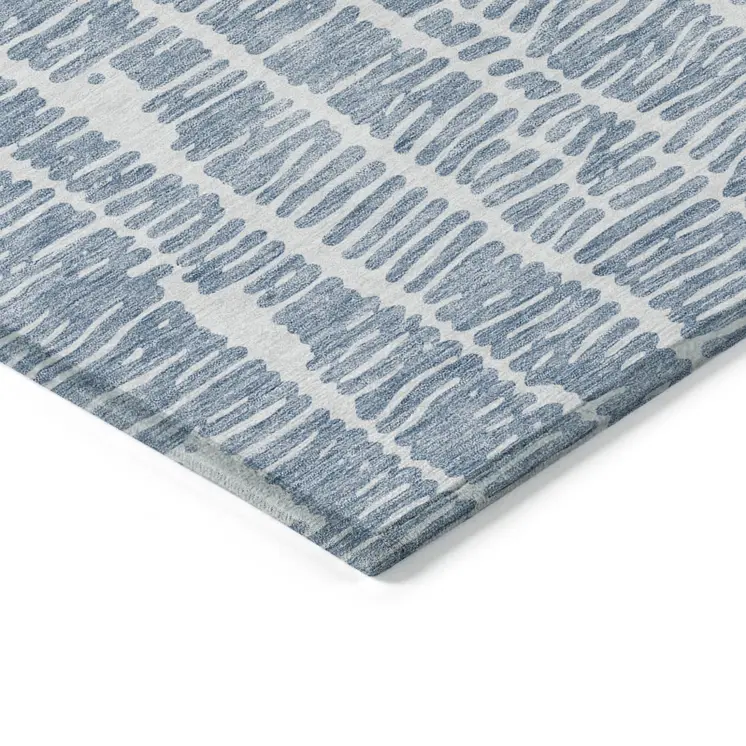 3' X 5' Blue And Ivory Abstract Washable Indoor Outdoor Area Rug
